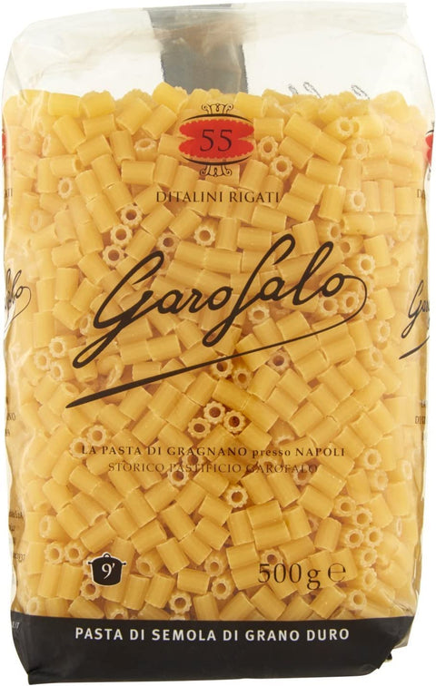 10x Garofalo Pasta di Gragnano IGP Ditalini Rigati N° 55 Durum Wheat Semolina Pasta 100% Neapolitan Pasta Short Pasta Pack of 500 g