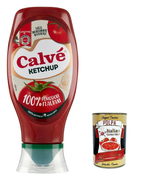 6 x Calvé Ketchup 100% Tomatoes of Italian Origin, Gluten-Free, No Preservatives and Dyes, 430 ml + Italian Gourmet Polpa 400 g