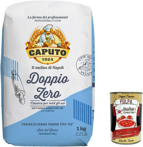 24x Farina Molino Caputo Doppio Zero Classica, Farina per Pizza Napoli Pizza Flour 1 kg + Italian Gourmet Polpa 400 g