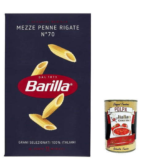 20x Pasta Mezze Penne Rigate No. 70, 100% Italian Pasta, 500 g Pack + Italian Gourmet Polpa 400 g