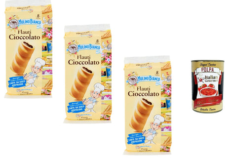 Flauti Cioccolato Filled Brioche with Chocolate Cream, Soft Italian Snacks Individually Wrapped, 3 x 280 g (24 Pieces) Breakfast & Bread + Italian Gourmet Polpa