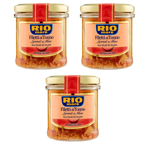 3 x Rio Mare Filetti di Tonno al Peperoncino in Olio di Oliva Tuna Fillets in Olive Oil with Chili 130 g