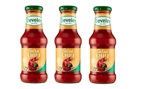 Develey Salsa Chili Sauce Gluten Free Spice Sauce Table Sauce Hot Sauce Ideal for Tacos Glass Bottle 250 ml Pack of 3