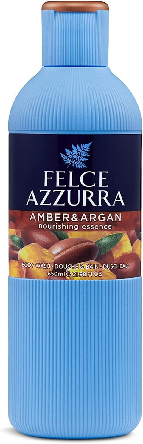 6 x Paglieri Felce Azzurra Amber & Argan Shower Gel Distinctive Perfume Moisturises the Skin - 650 ml + Italian Gourmet Polpa 400 g