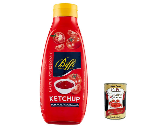 3 x Biffi Tomato Ketchup with 100% Italian Tomatoes, 950 g Tomato Ketchup (Fruity, Tomato Flavour) + Italian Gourmet Polpa 400 g