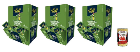 Biffi Olive Oil Extra Virgine, 102 x 10 ml Portion Bags, Pack of 3 + Italian Gourmet Polpa 400 g