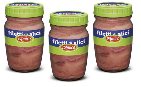 D'Amico Filetti di Alici Anchovy Fillets in Sunflower Oil Anchovy 80 g Pack of 3