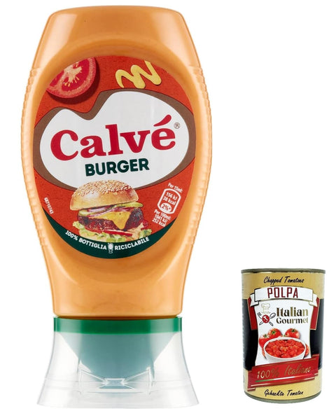 3 x Calvé Salsa Burger Extragusto Sauce with Mayonnaise, Mustard, Onions and Worcestershire Sauce 250 ml + Italian Gourmet Polpa 400 g