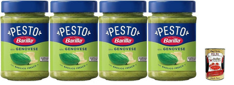 Barilla Pesto alla Genovese, Pack of 4 Basil Pesto with Parmigiano Reggiano, 190 g per glass, + Italian Gourmet polpa 400 g