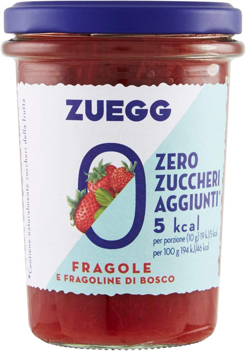 Zuegg Fragole e Fragoline di Bosco Strawberries and Wild Strawberries Jam Jam No Added Sugar, Free from Preservatives, 220 g Jar + Italian Gourmet Polpa di Pomodoro 400 g Tin
