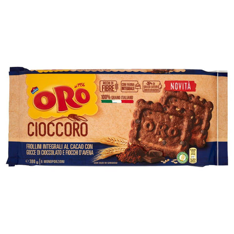 6x Oro Saiwa Cioccoro Frollino Integrale al Cacao con gocce di cioccolato Whole Grain Biscuits with Cocoa and Chocolate Chips