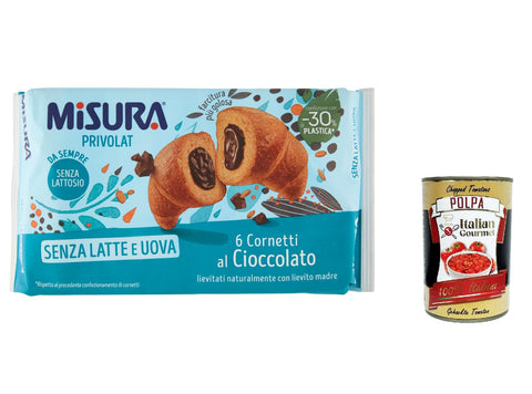 12 x Misura Privolat Cornetti Cioccolato Privolat Chocolate Croissants, without Milk and Eggs, Rich in Filling, 298 g + Italian Gourmet Polpa 400 g