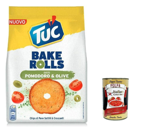 12 x Tuc Bake Rolls, Thin and Crispy Bread Chips with Tomato Olive Flavour, 150 g + Italian Gourmet Polpa 400 g