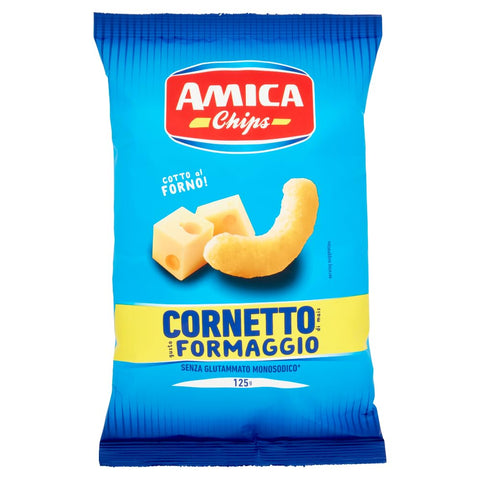 10 x Amica Chips Cornetto al Formaggio Corn Snacks with Cheese Flavour Salty Snack 125 g Bag