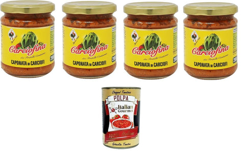Fratelli Contorno Carciofina, Caponata di Carciofi Artichoke Caponata 4 x 200 g + Italian Gourmet Polpa 400 g