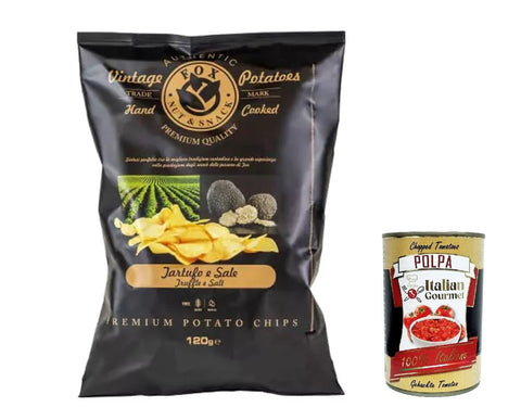 10 x Fox Natural Quality Vintage Potatoes Truffle and Sea Salt, Premium Italian Handmade Potato Crisps Chips 120 g + Italian Gourmet Polpa 400 g