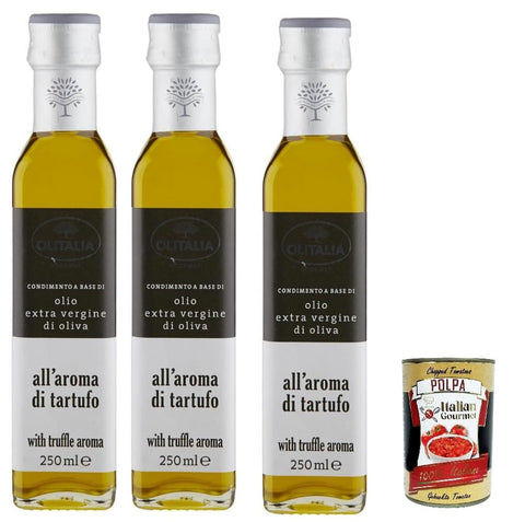 Olitalia Olio Condimento a Base di olio extra vergine di oliva all'aroma di tartufo, extra virgin olive oil, truffle flavour, 3 x 250 ml + Italian Gourmet polpa 400 g