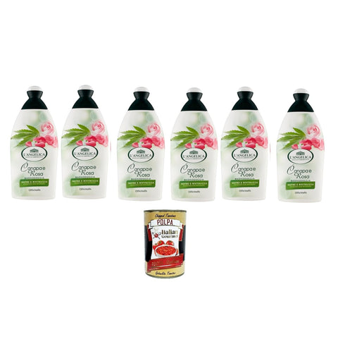 L'Angelica Officinalis Bagnodoccia con Estratto di Canapa e Rosa 450 ml, Shower Gel with Hemp and Rose Extract 6 x 450 ml + Italian Gourmet Polpa 400 g