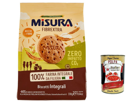 Misura Biscotti Integrali Fibrextra Whole Grain Biscuits, 100% Whole Grain Flour, Rich in Fibre, Biscuits Cookies 330 g + Italian Gourmet Polpa 400 g, Pack of 3