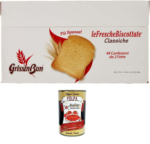 Grissin Bon HO.RE.CA. Fette Biscottate Le Fresce Rusks 48 Packs of 2 Slices 48 x 18 g + Italian Gourmet Polpa 400 g