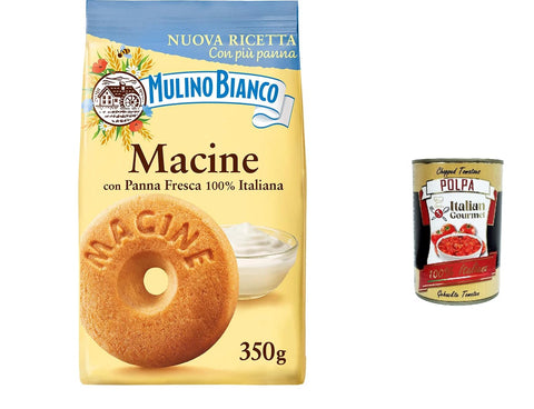 6 x Mulino Bianco Macine Biscuits with 100% Italian Fresh Cream 350 g Biscuits Cookies + Italian Gourmet Polpa 400 g