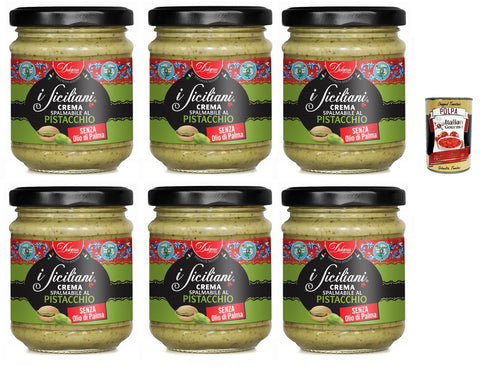 Dolgam I Siciliani Crema Spalmabile al Pistacchio Paintable Cream Pistachio Spreadable Cream 6 x 200 g Free from Palm Oil Gluten Free + Italian Gourmet Polpa 400 g