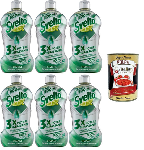 Svelto Piatti a Mano Concentrato Lime Handmade Dishes with Lemon Concentrate 6 x 500 ml + Italian Gourmet Polpa 400 g