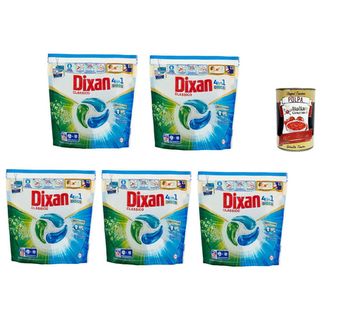 Dixan Discs 4-in-1 Classico Washing Machine Detergent in Capsules 5 x 28 Pieces + Italian Gourmet Polpa 400 g