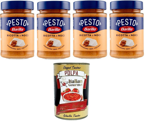 Barilla Pesto Ricotta e Noci Condimento e Sugo per Pasta Pesto Ricotta and Walnuts Spice and Pasta Sauce 4 x 190 g + Italian Gourmet Polpa 400 g