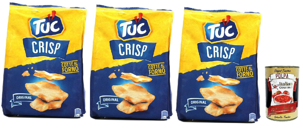 Tuc Crisp, Gusto Original, Crispy Puff Pastry Based on Oven-Cooked Potato Chips with 100% Italian Wheat, 3 x 100 g + Italian Gourmet Polpa 400 g