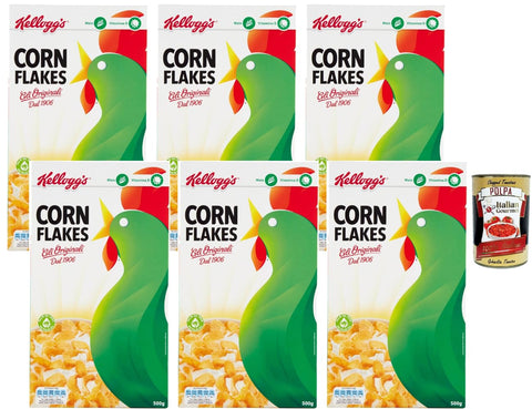 Corn Flakes Breakfast Flakes 6 x 500 g Crispy Corn Flakes without Palm Oil Family Pack Supply + Italian Gourmet Polpa