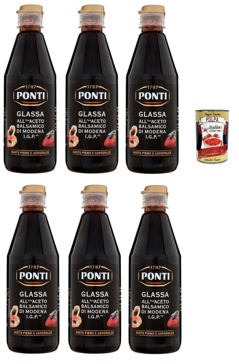 Ponti Glassa all'Aceto Balsamic di Modena, Glaze with Balsamic Vinegar from Modena I.G.P., 6 x 500 g + Italian Gourmet Polpa 400 g