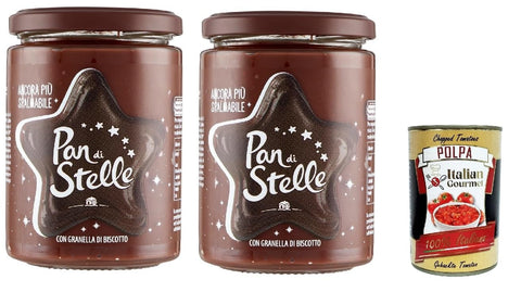 Pan di Stelle Cream 2 x 380 g - Hazelnut Cocoa Spread with Biscuit Granules, Extra Creamy, No Palm Oil, Ideal for Bread Desserts Toppings + Italian Gourmet Polpa