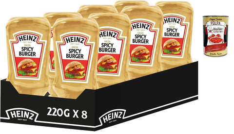Salsa Spicy Burger, Burger Sauce, Spicy Sauce for Burgers, 8 x 220 g + Italian Gourmet Polpa 400 g