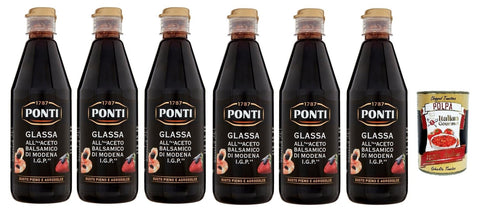 Ponti Glassa all' Aceto Balsamic di Modena, Glaze with Balsamic Vinegar from Modena I.G.P., 6 x 500 g + Italian Gourmet Polpa 400 g