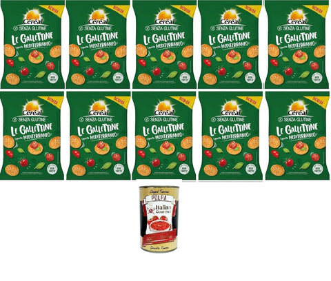 Céréal Le Gallettine Gusto Mediterraneo Biscuits with Mediterranean Flavour 10 x 70 g + Italian Gourmet Polpa 400 g