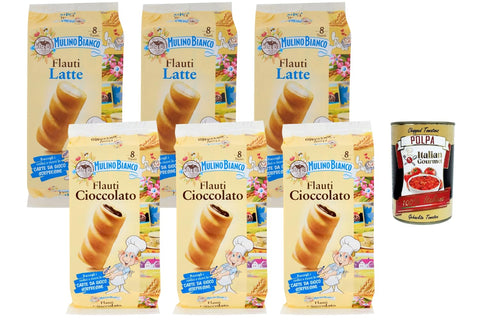 Flauti Latte & Flauti Cioccolato Filled Brioche Snacks, Mix of Milk and Chocolate Cream, 6 x 280 g (Pack of 48) Italian Breakfast & Bread + Italian Gourmet Polpa