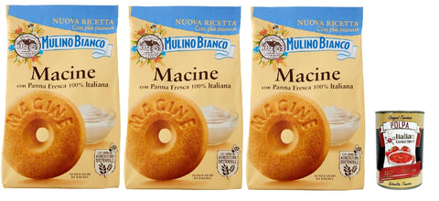 Mulino Bianco Biscotti Frollini Macine con Panna Fresca, Biscuits with Fresh 100% Italian Milk, No Palm Oil, Breakfast Full Flavour, Buscits Cookies 3 x 350 g + Italian Gourmet Polpa 400 g
