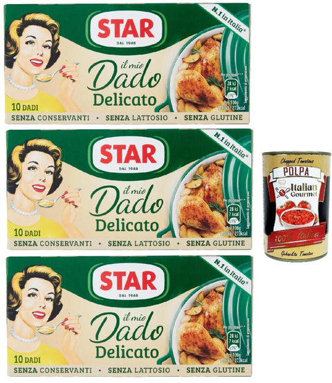 Star il mio Dado Delicato 10 Dadi, Soup Cube, Broth Sensitive Rich in Flavour, 3 x 100 g + Italian Gourmet Polpa 400 g