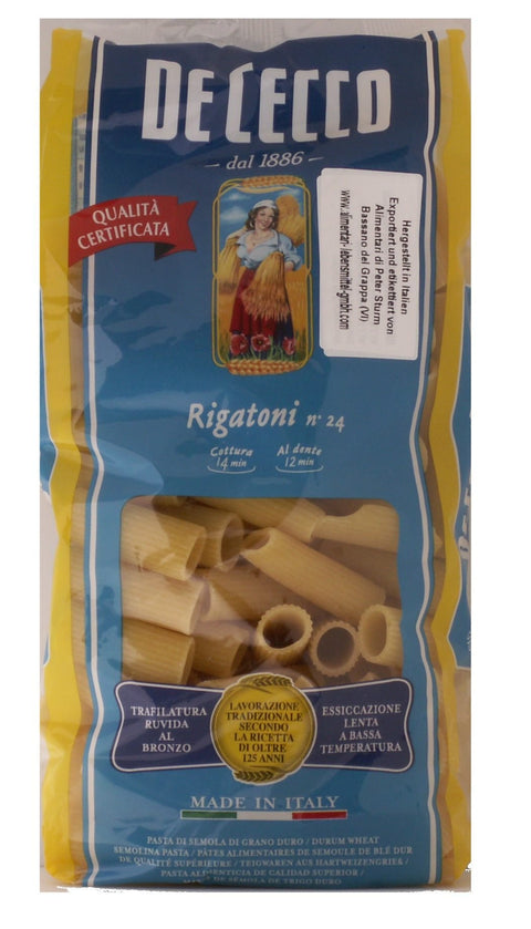 De Cecco Rigatoni No. 24 6 x 500g = 3000g Pasta Made from Durum Wheat Semolina