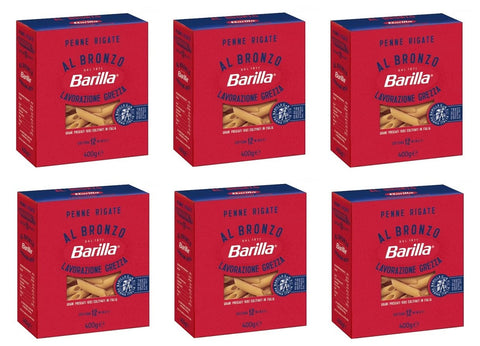 6 x Barilla Penne Rigate al Bronzo Bronze Drawn Pasta, 400 g, Raw Processing Method