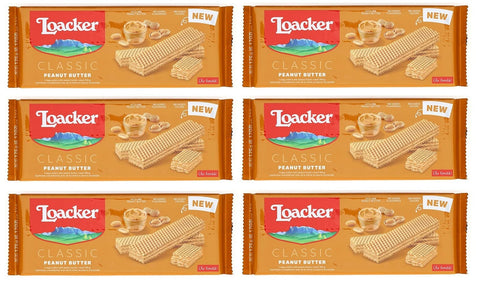 6x Loacker Wafer Classic Peanut Butter Waffles with Peanut Cream Peanut Butter 175 g