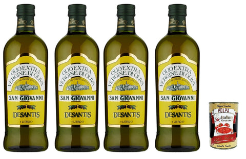 Desantis San Giovanni Olio Extra Vergine di Oliva 1 L - Pack of 4 | Cold Extracted Balanced Flavour, EU Olives - Ideal Raw & for Cooking + Italian Gourmet Polpa