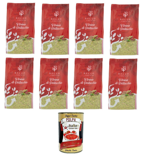 Bacco Farina di Pistacchio Pistachio Flour 8 x 100 g + Italian Gourmet Polpa di Pomodoro 400 g