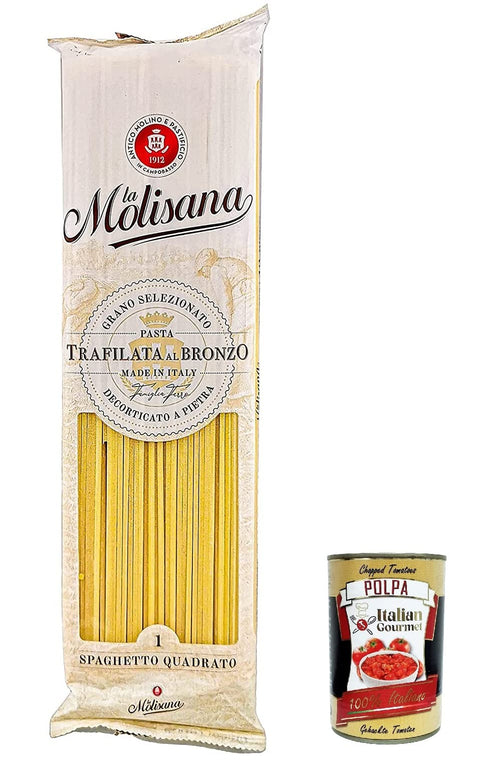 La Molisana Spaghetto Quadrato N. 1 Pasta Lenta Lavorazione Pasta Made of Durum Wheat Semolina Bronze Drawing 500 g + Italian Gourmet Polpa 400 g Pack of 10