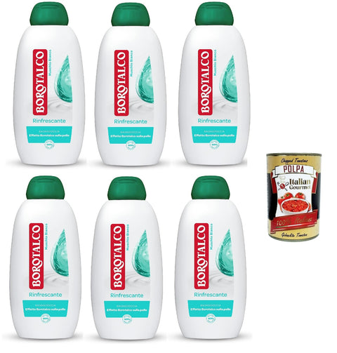6 x Borotalco Rinfrescante Muschio Bianco White Musk Body Wash, Shower Gel, Refreshing Formula, Wrapping Freshness, Dermatologically Tested, 450 ml + Italian Gourmet Polpa 450 ml