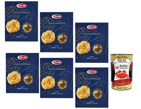 Barilla Tagliatelle Specialità 6 x 500 g - Wide Ribbon Noodles Made from 100% Italian Durum Wheat Semolina, al Dente in 5 Minutes, Family Storage Pack + Italian Gourmet Polpa