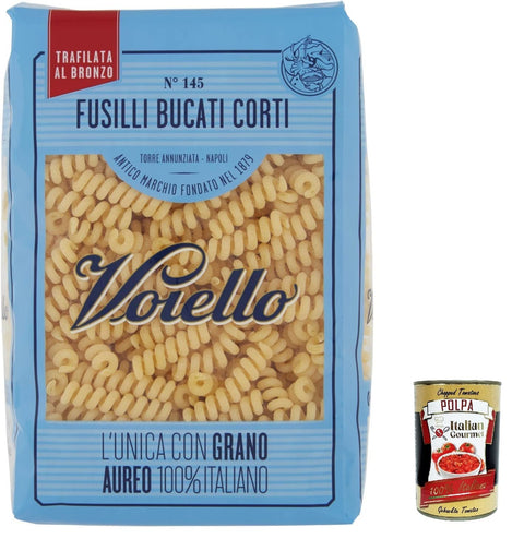 10 x Voiello Pasta Fusilli bucati Corti Pasta, 100% Italian N145, 500 g + Italian Gourmet Polpa 400 g