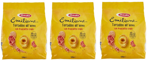 3 x Emiliane Barilla Pasta all'Uovo Ripiena Tortellini with Prosciutto Crudo Stuffed Egg Noodles with Raw Ham Noodles 500 g Pack