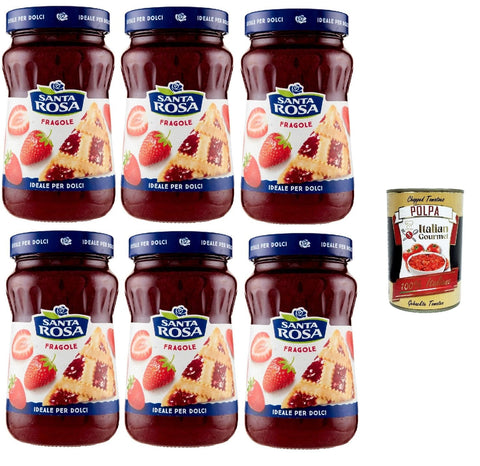 Santa Rosa, Confettura di Fragole, Strawberry Jam, Strawberries Jam, Ideal for Desserts and Cakes, 6 x 600 g + Italian Gourmet Polpa 400 g